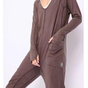 SOLD FP Movement Long Sleeve Hooded Hot Shot Onesie XS Light Brown